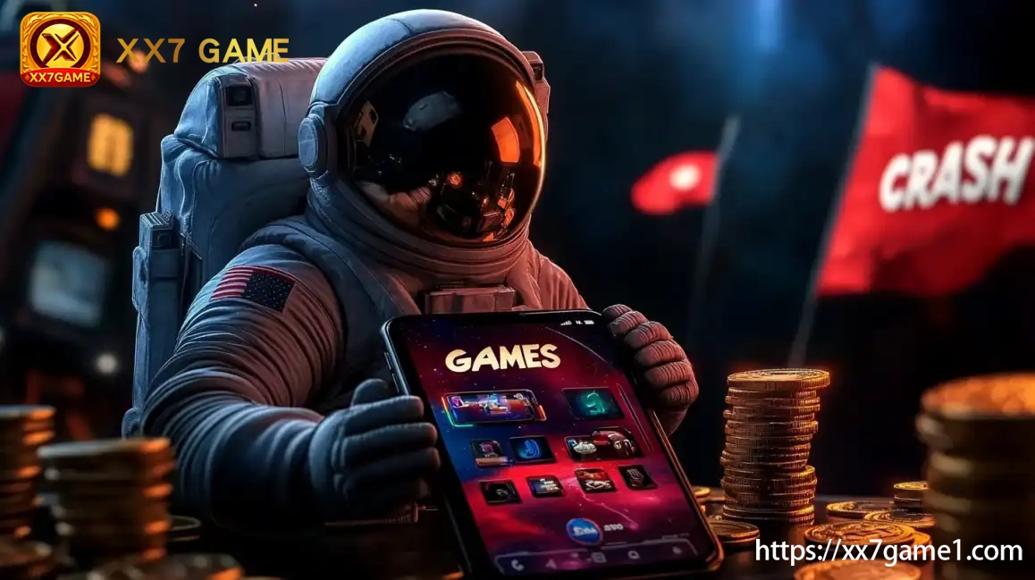 Astronaut playing mobile crash games